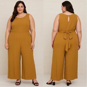 Eloquii NWT Women's Plus Size 16 Camel Tan Sleeveless Tie Back Wide Leg Jumpsuit